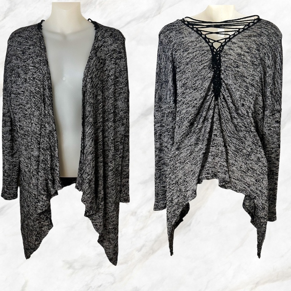 Ella blue heather grey cardigan with lace up detail on back size small